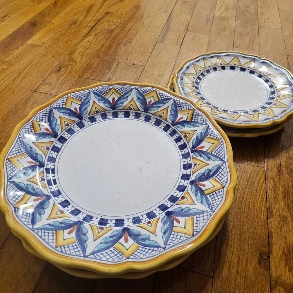 Ceramiche Casola Dinnerware Set of 7 White Yellow Blue